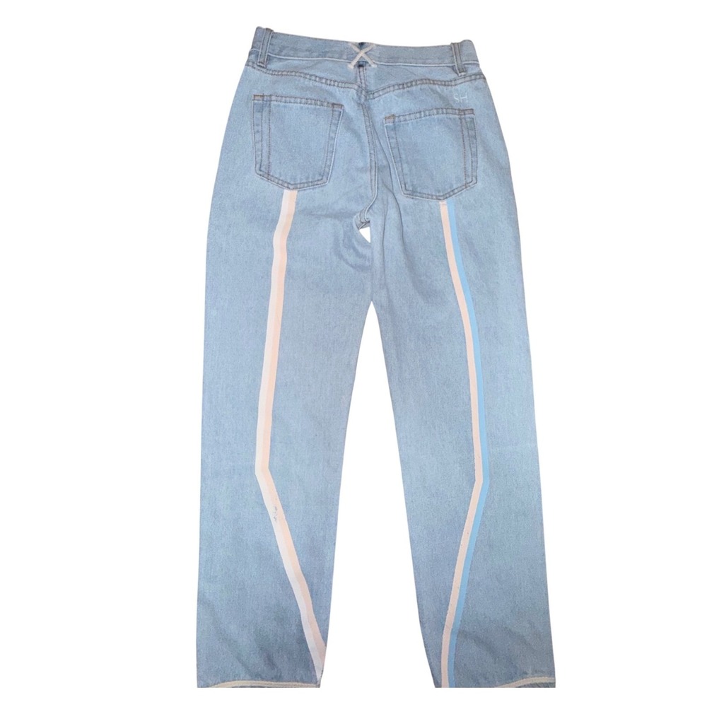 Still Here New York Beach Tate Vintage Blue Hand Painted Stripe Crop Jeans